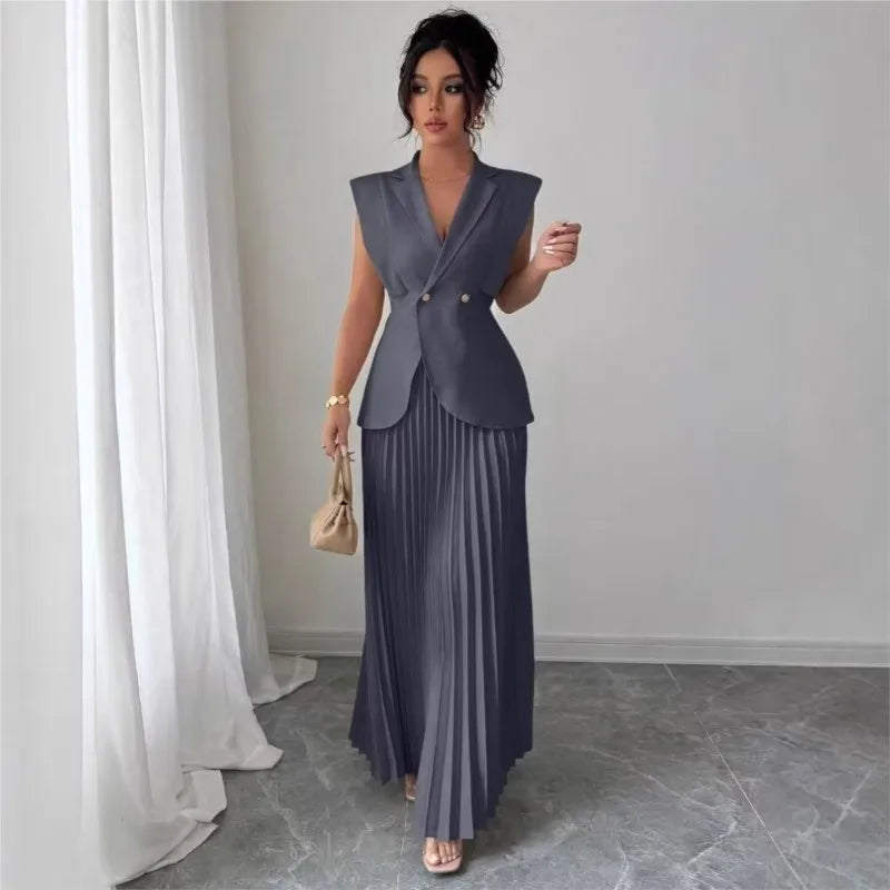Oliva | Conjunto falda Plisada o Trillada y Chaleco